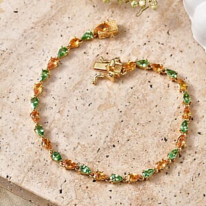 D'Joy Premium Tsavorite Garnet and Yellow Sapphire 7.10 ctw Majestic Leaf Line Bracelet in 18K Vermeil Yellow Gold Over Sterling Silver (7.25 In)