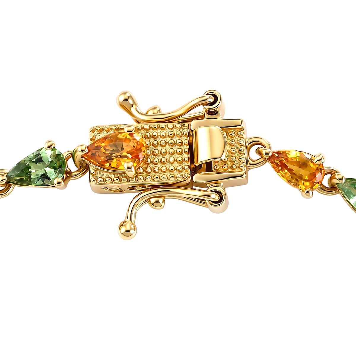 D'Joy Premium Tsavorite Garnet and Yellow Sapphire 7.10 ctw Majestic Leaf Line Bracelet in 18K Vermeil Yellow Gold Over Sterling Silver (7.25 In) image number 3