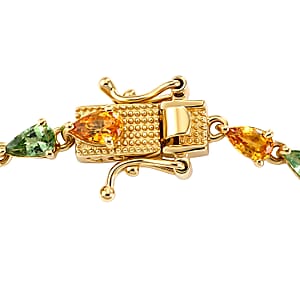 D'Joy Premium Tsavorite Garnet and Yellow Sapphire 7.10 ctw Majestic Leaf Line Bracelet in 18K Vermeil Yellow Gold Over Sterling Silver (7.25 In)
