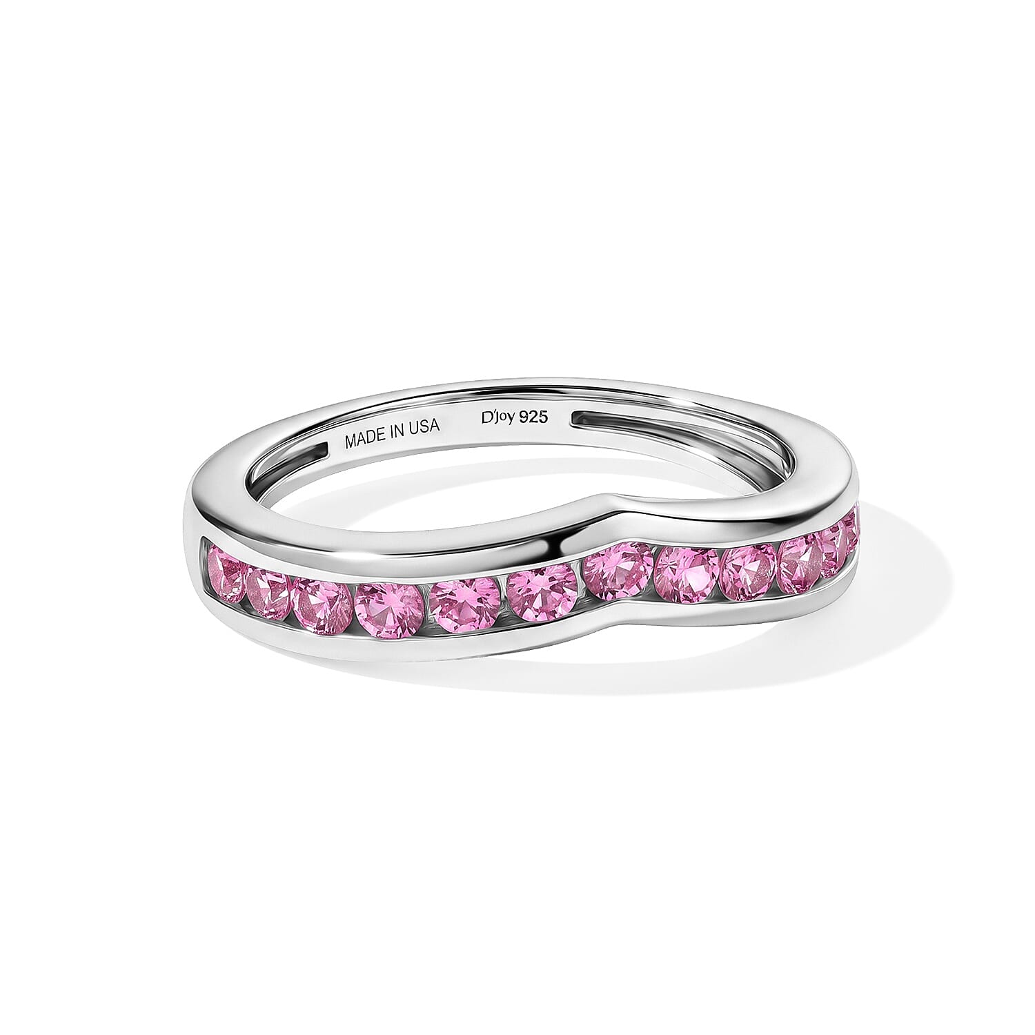 D'Joy Lab Created Pink Sapphire 0.80 ctw Band Ring in Platinum Over Sterling Silver (Size 10.0)
