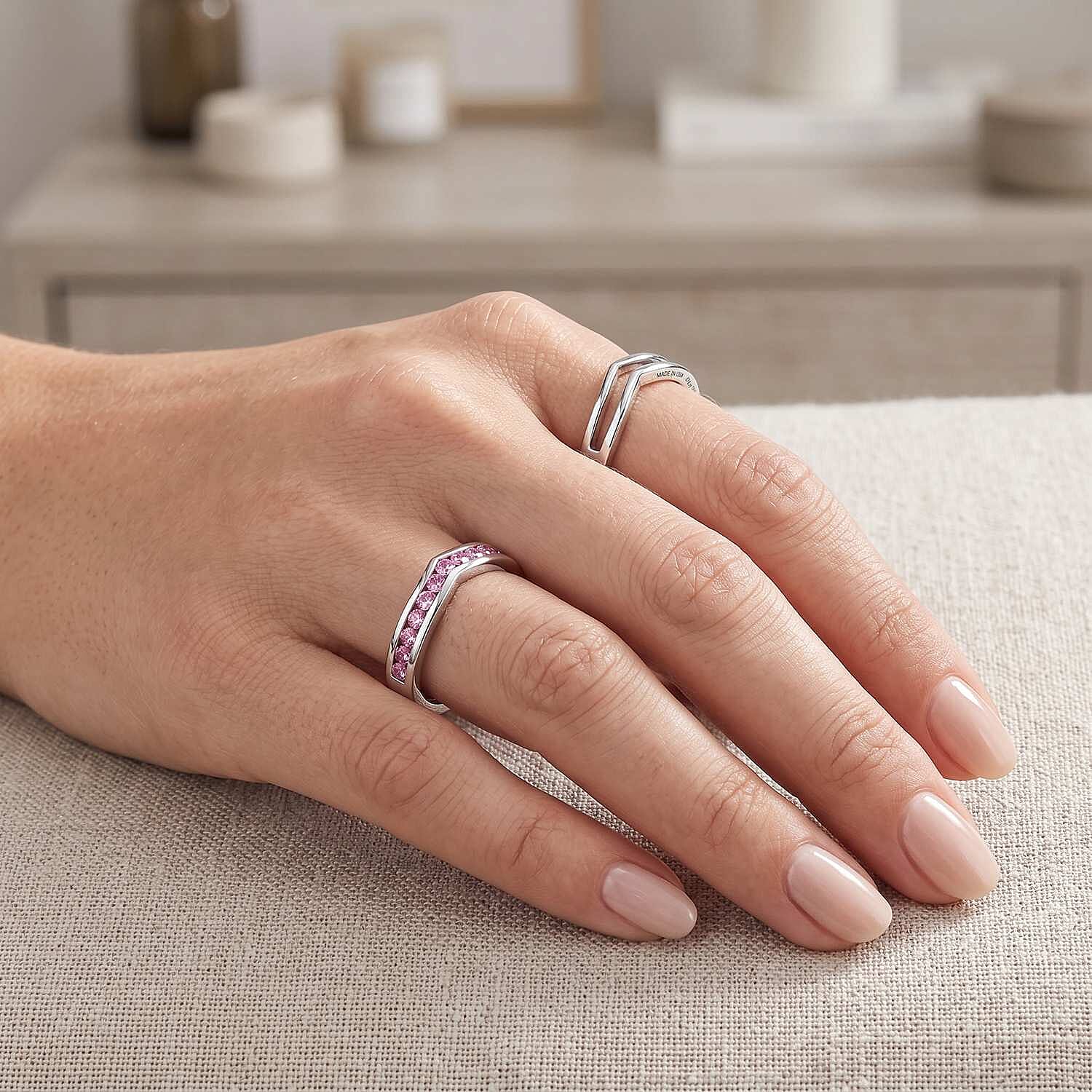 D'Joy Lab Created Pink Sapphire 0.80 ctw Band Ring in Platinum Over Sterling Silver (Size 10.0)