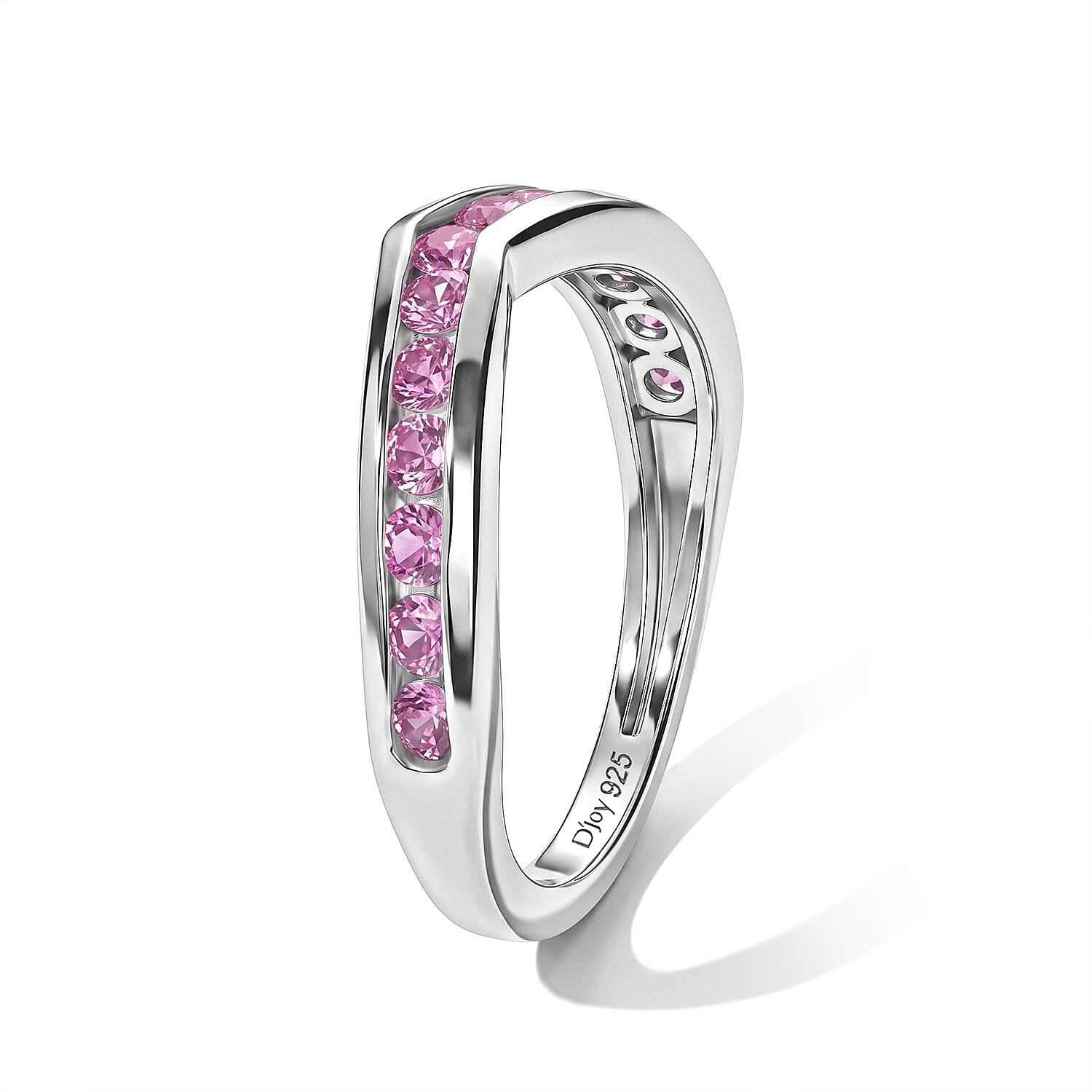 D'Joy Lab Created Pink Sapphire 0.80 ctw Band Ring in Platinum Over Sterling Silver (Size 10.0)