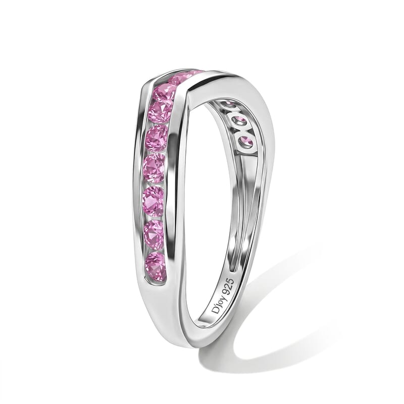 D'Joy Lab Created Pink Sapphire 0.80 ctw Band Ring in Platinum Over Sterling Silver (Size 10.0)