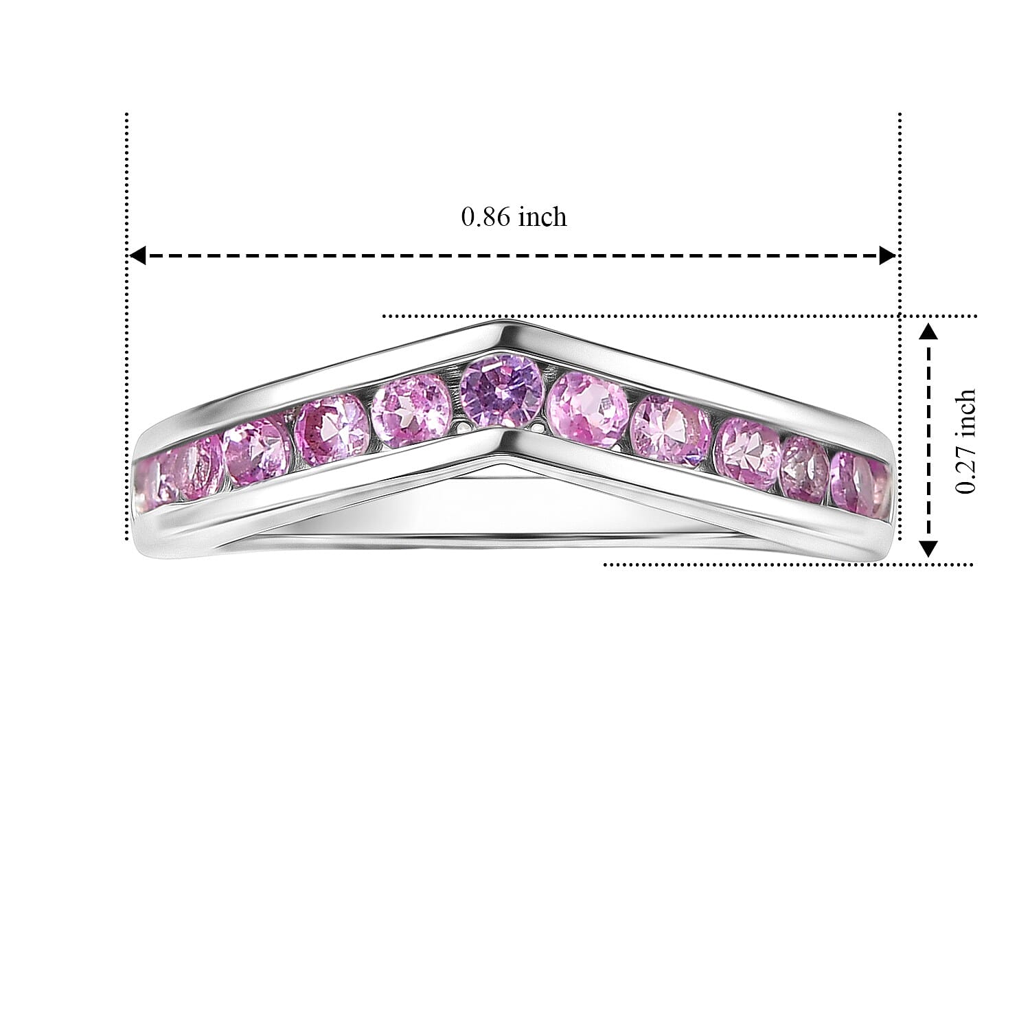 D'Joy Lab Created Pink Sapphire 0.80 ctw Band Ring in Platinum Over Sterling Silver (Size 10.0)