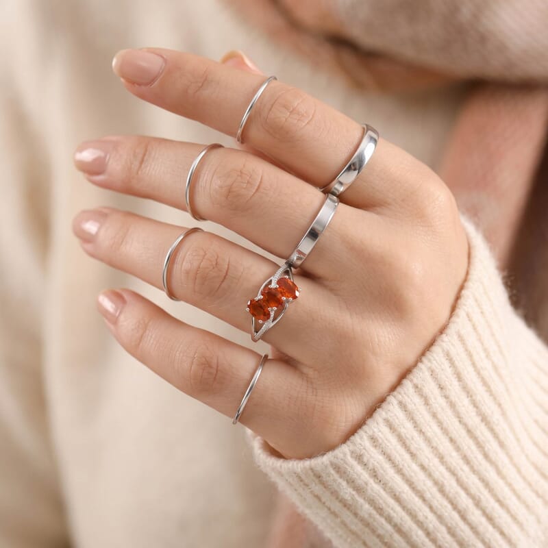 D'Joy Orange Kyanite 1.65 ctw 3 Stone Ring in Platinum Over Sterling Silver (Size 9.0)