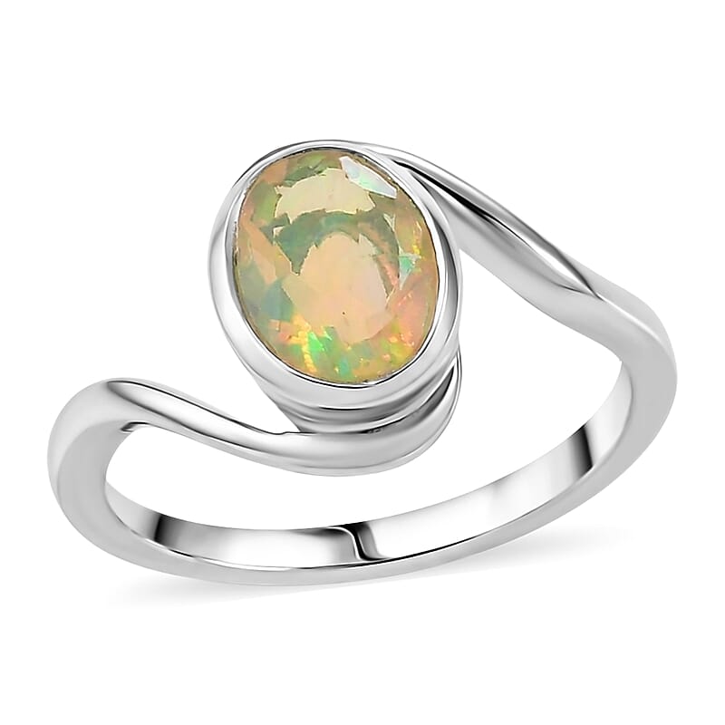 D'Joy Ethiopian Welo Opal 0.75 ctw Solitaire Ring in Rhodium Over Sterling Silver (Size 8.0)
