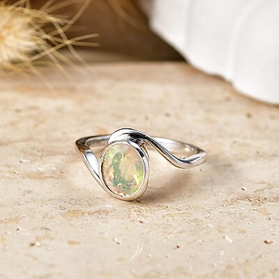 D'Joy Ethiopian Welo Opal 0.75 ctw Solitaire Ring in Rhodium Over Sterling Silver (Size 8.0)