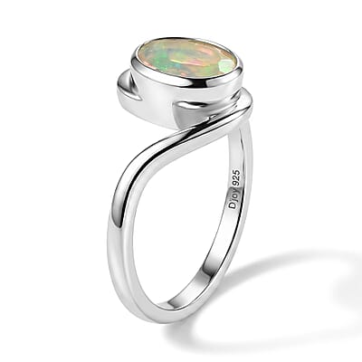 D'Joy Ethiopian Welo Opal 0.75 ctw Solitaire Ring in Rhodium Over Sterling Silver (Size 8.0)