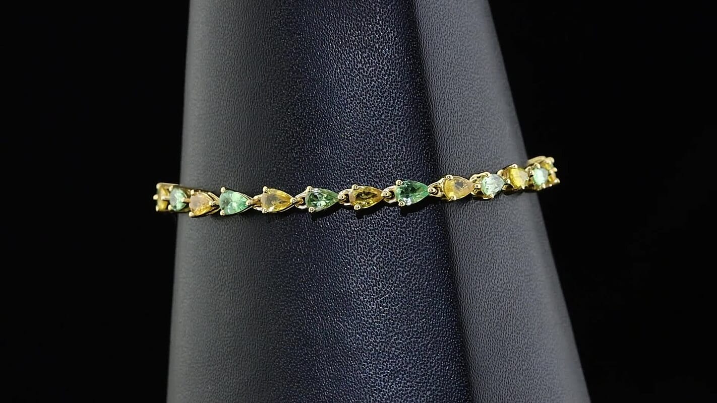 D'Joy Premium Tsavorite Garnet, Yellow Sapphire Bracelet in 18K Vermeil YG Over Sterling Silver (7.25 In) 7.10 ctw