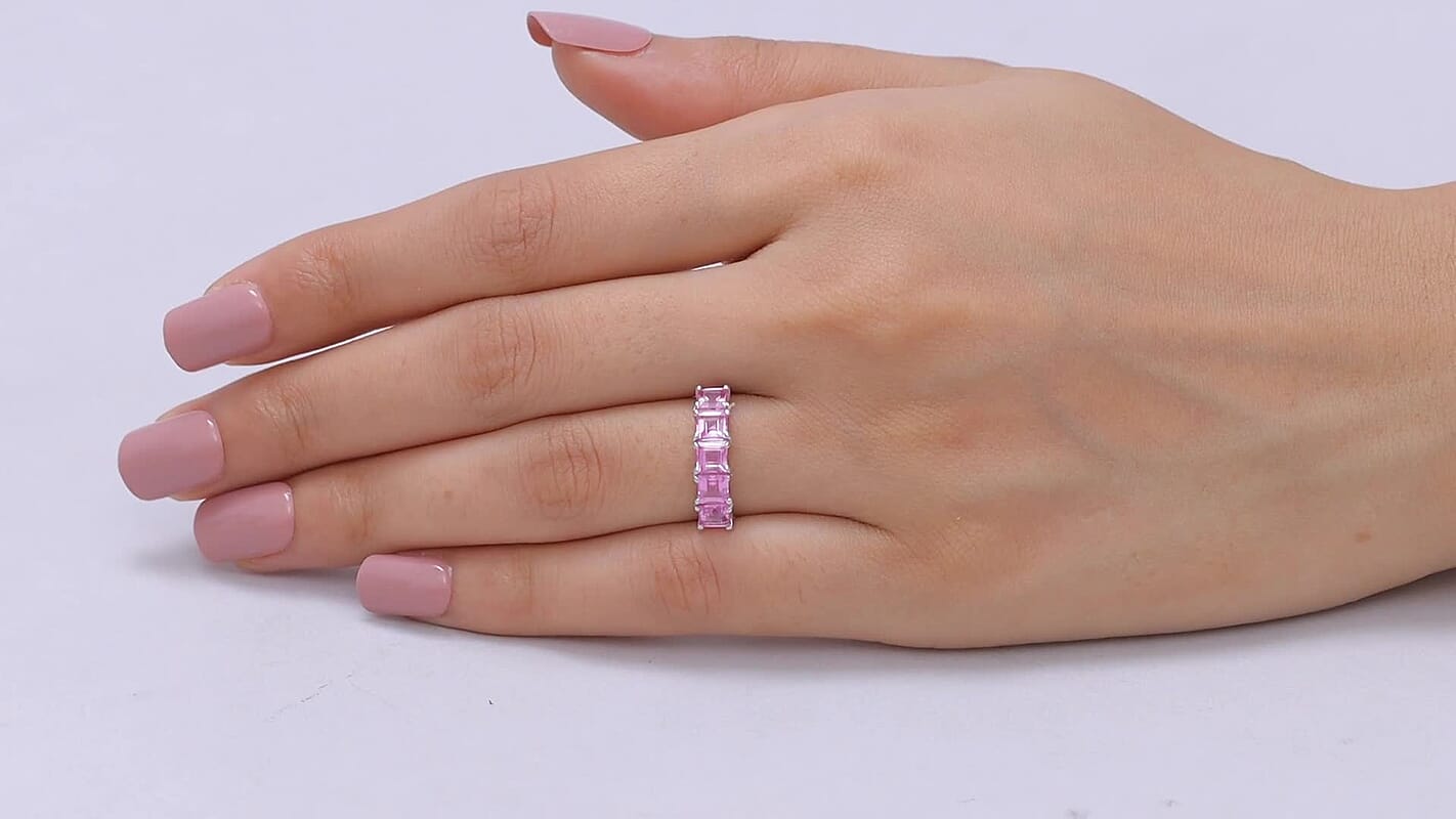 D''Joy Lab Created Pink Sapphire Ring in Platinum Over Sterling Silver (Size 9.0) 2.50 ctw