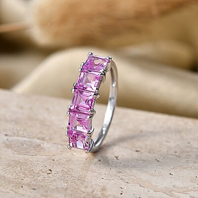D'Joy Lab Created Pink Sapphire Ring in Platinum Over Sterling Silver (Size 10.0) 2.50 ctw
