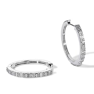 D'Joy Diamond Deco Radiance Hoop Earrings in Rhodium Over Sterling Silver 0.50 ctw