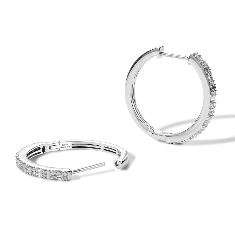 D'Joy Diamond 0.50 ctw Deco Radiance Hoop Earrings in Rhodium Over Sterling Silver