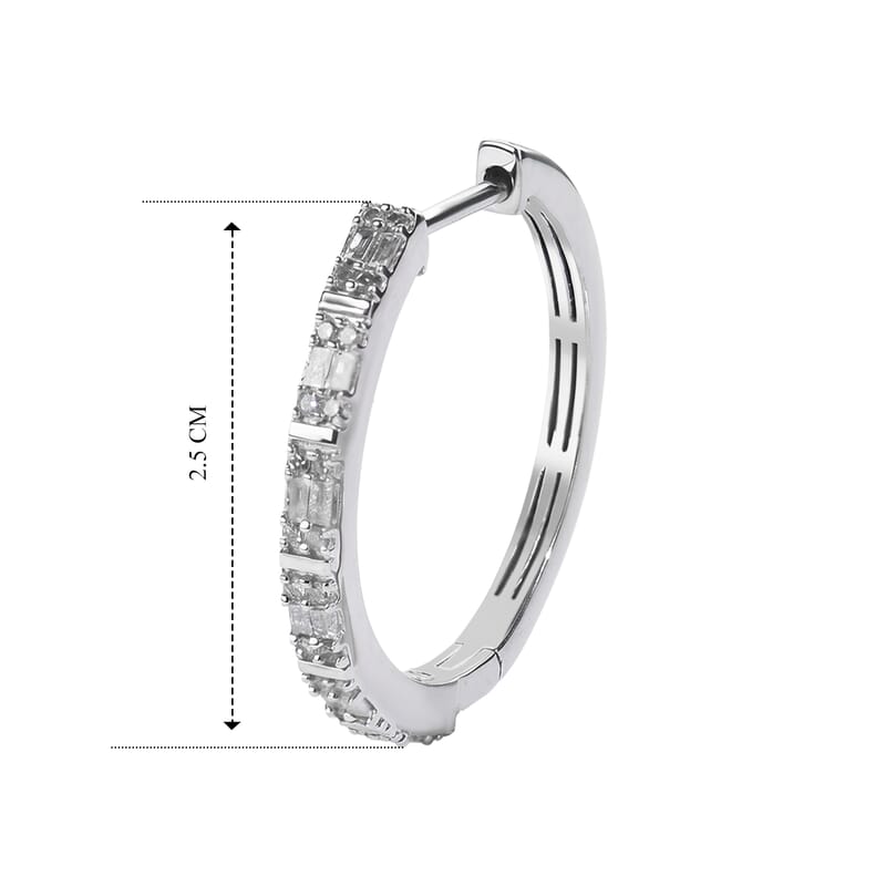 D'Joy Diamond 0.50 ctw Deco Radiance Hoop Earrings in Rhodium Over Sterling Silver