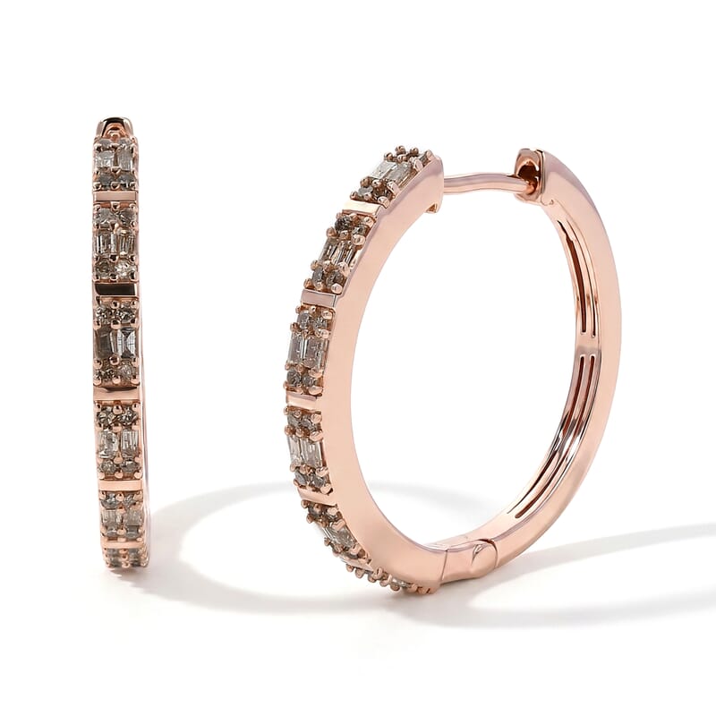 D'Joy Natural Champagne Diamond 0.50 ctw Deco Radiance Earrings in 18K Vermeil Rose Gold Over Sterling Silver