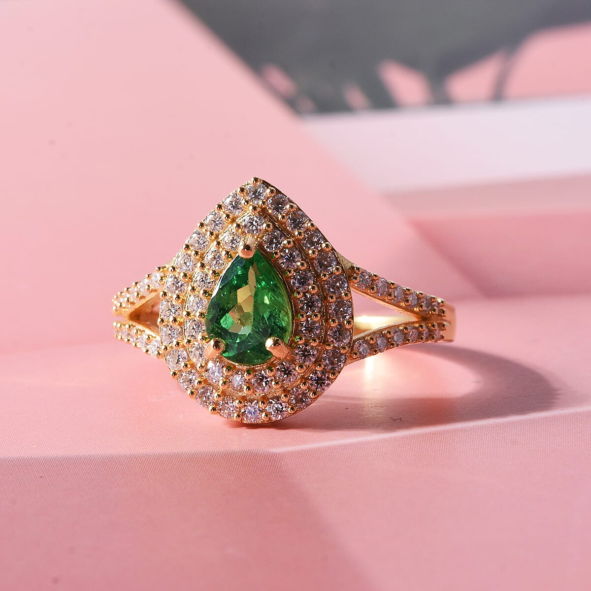D'Joy Premium Tsavorite Garnet and Moissanite 1.35 ctw Mystic Empire Ring in 18K Vermeil Yellow Gold Over Sterling Silver (Size 10.0) image number 1
