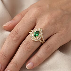 D'Joy Premium Tsavorite Garnet and Moissanite 1.35 ctw Mystic Empire Ring in 18K Vermeil Yellow Gold Over Sterling Silver (Size 10.0)