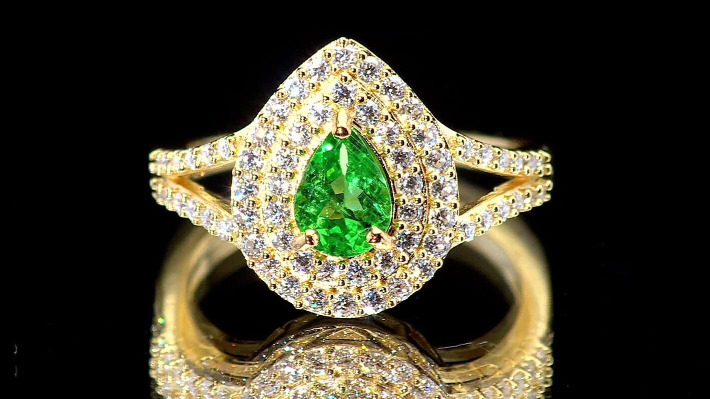 D'Joy Premium Tsavorite Garnet, Moissanite Mystic Empire Ring in 18K Vermeil YG Over Sterling Silver (Size 10.0) 1.35 ctw
