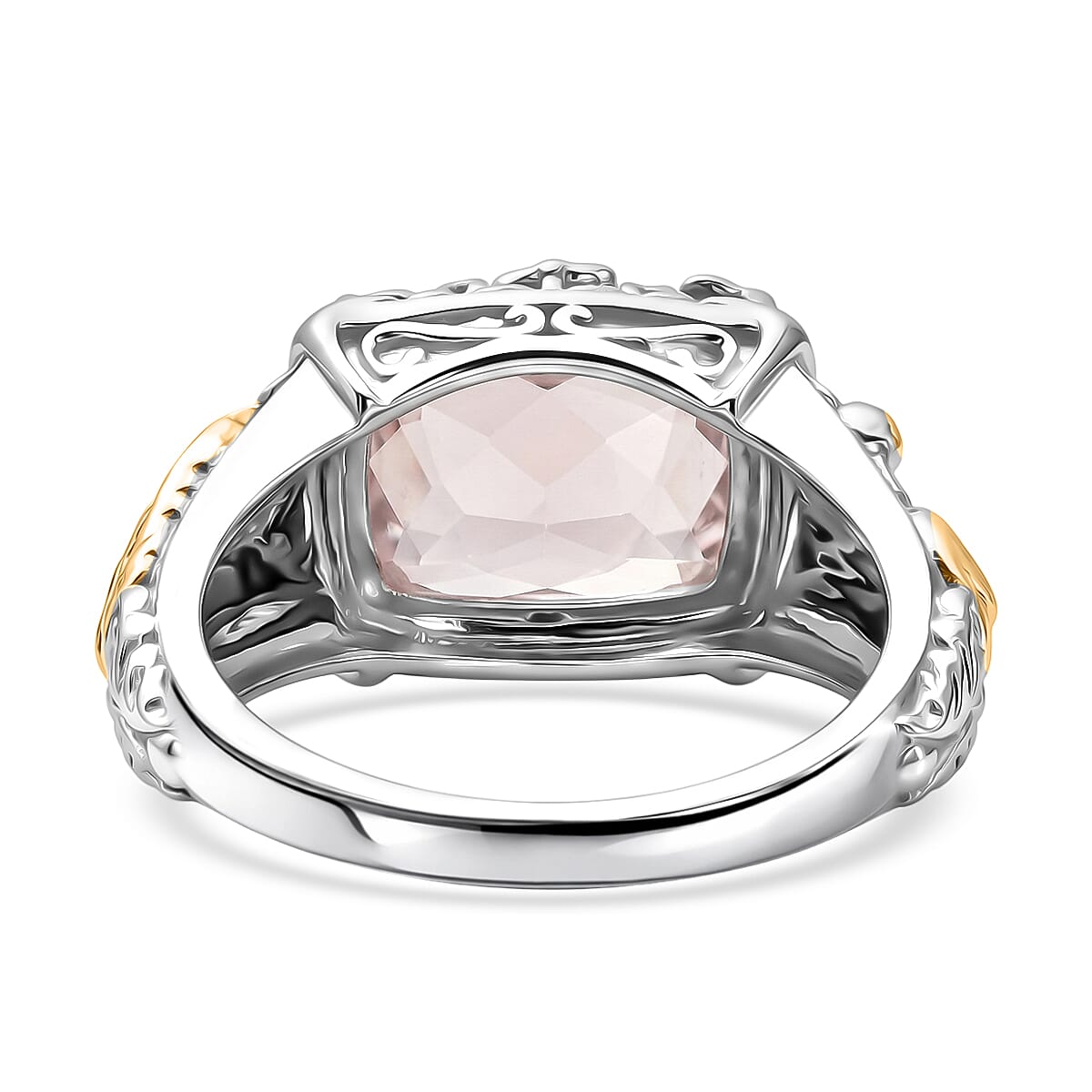 D'Joy Premium Galilea Rose Quartz 3.65 ctw Ring in 18K Vermeil YG and Rhodium Over Sterling Silver (Size 6.0)