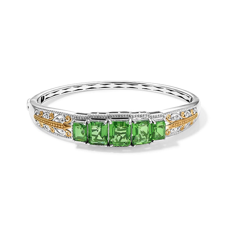 EverTrue Chartreuse Quartz (Triplet) 16.25 ctw Majestic Nature Bangle Bracelet in 18K YG Plated and Platinum Bond (7.25 In)