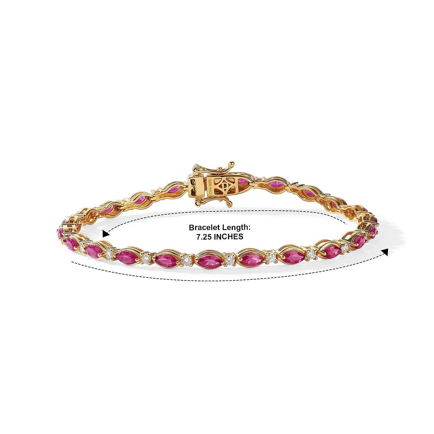 D'Joy Premium Montepuez Ruby and Moissanite 4.40 ctw Blossom Tennis Bracelet in 18K Vermeil Yellow Gold Over Sterling Silver (6.50 In)