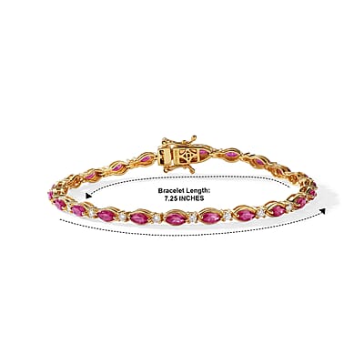 D'Joy Premium Montepuez Ruby and Moissanite 4.40 ctw Blossom Tennis Bracelet in 18K Vermeil Yellow Gold Over Sterling Silver (6.50 In)