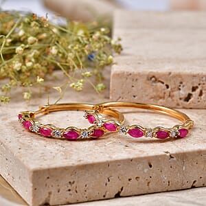 D'Joy Premium Montepuez Ruby and Moissanite 2.35 ctw Hoop Earrings in 18K Vermeil Yellow Gold Over Sterling Silver