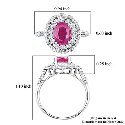 D'Joy Premium Natural Ruby and Moissanite 3.20 ctw Scarlet Halo Ring in Rhodium Over Sterling Silver (Size 5.0)