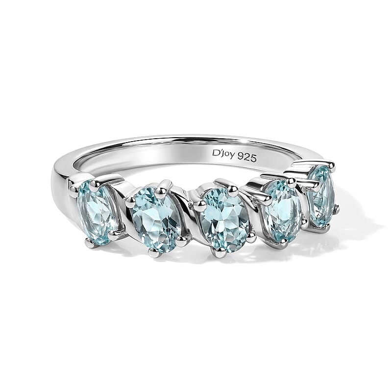 D'Joy Santa Maria Aquamarine 1.10 ctw Ring in Rhodium Over Sterling Silver (Size 9.0)