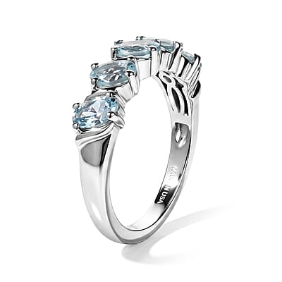 D'Joy Santa Maria Aquamarine 1.10 ctw Ring in Rhodium Over Sterling Silver (Size 9.0)