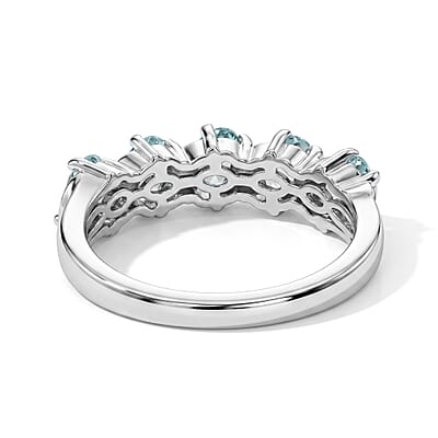 D'Joy Santa Maria Aquamarine 1.10 ctw Ring in Rhodium Over Sterling Silver (Size 9.0)