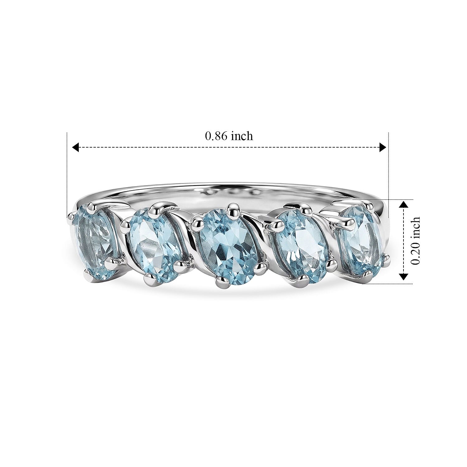 D'Joy Santa Maria Aquamarine 1.10 ctw Ring in Rhodium Over Sterling Silver (Size 9.0)