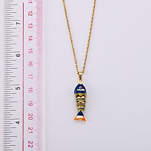Orange Austrian Crystal and Enameled Fish Pendant Necklace (17.5-19.5Inches) in ION Plated YG Stainless Steel