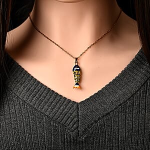 Orange Austrian Crystal and Enameled Fish Pendant Necklace (17.5-19.5Inches) in ION Plated YG Stainless Steel