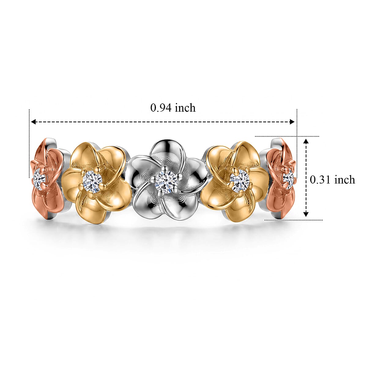 Luxuriant Lab Grown Diamond (G-H, SI) Ring in 18K Vermeil YRG and Rhodium Over Sterling Silver (Size 10.0) 0.13 ctw image number 4