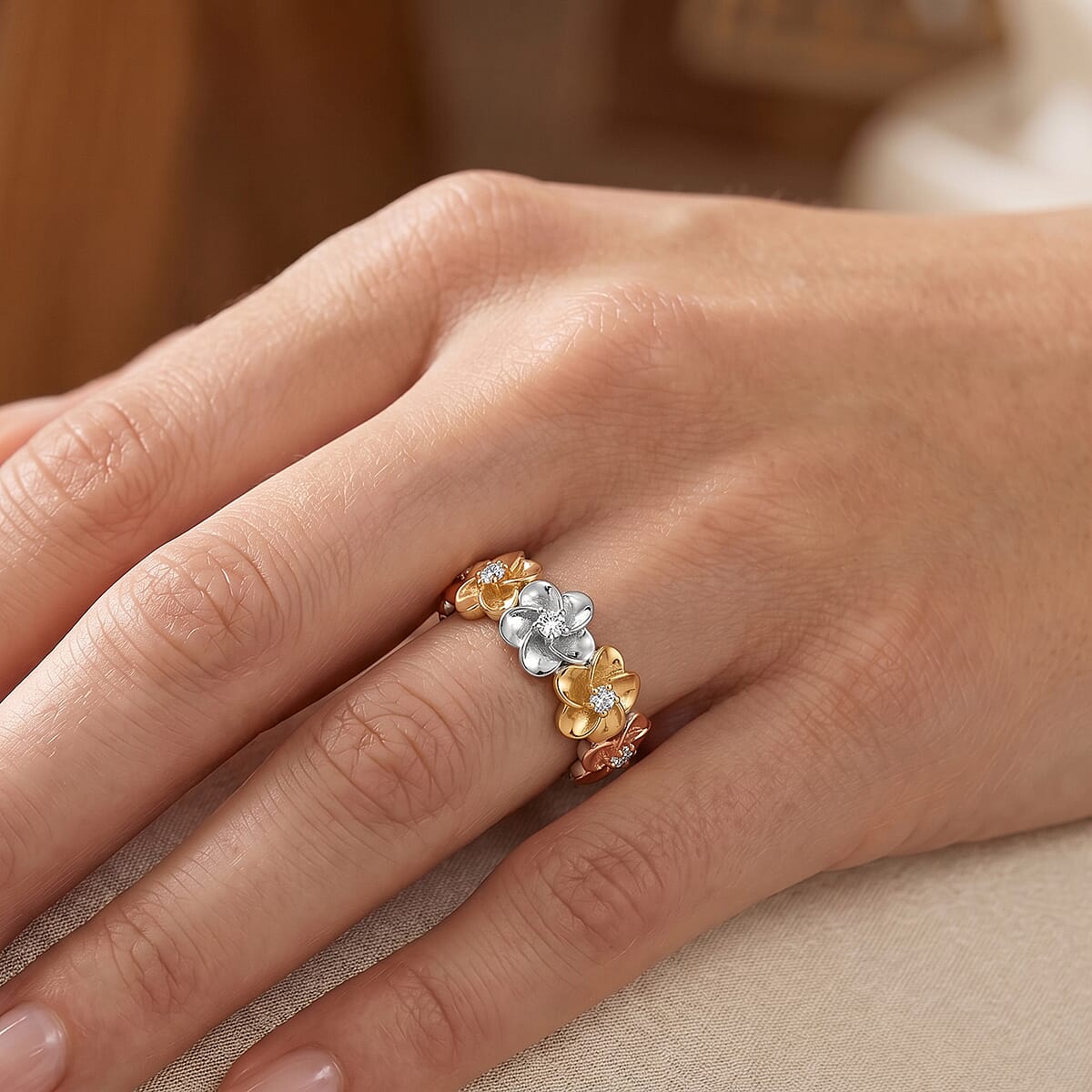 Luxuriant Lab Grown Diamond (G-H, SI) Ring in 18K Vermeil YRG and Rhodium Over Sterling Silver (Size 10.0) 0.13 ctw image number 1
