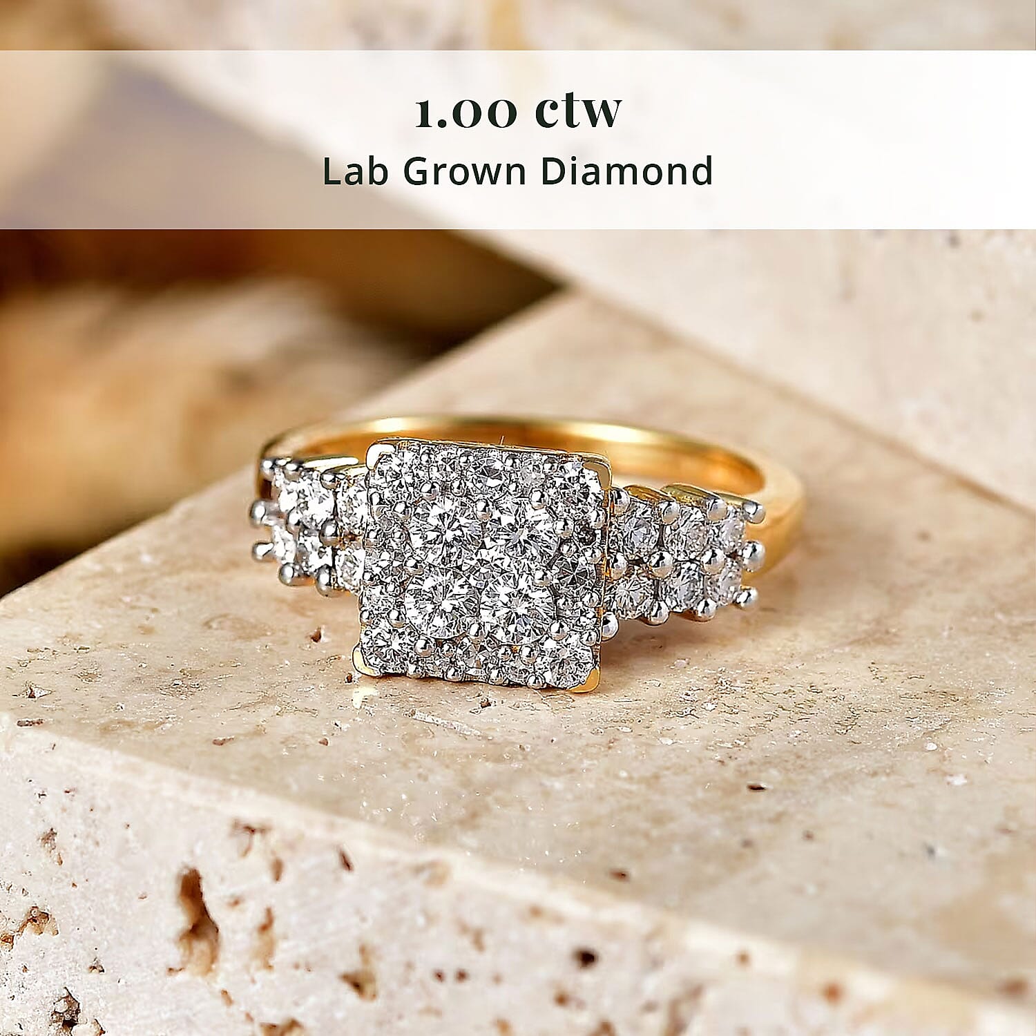 Luxuriant Lab Grown Diamond G-H SI 1.00 ctw Ring in 18K Vermeil Yellow Gold Over Sterling Silver (Size 5.0) (Del. in 10-12 Days)