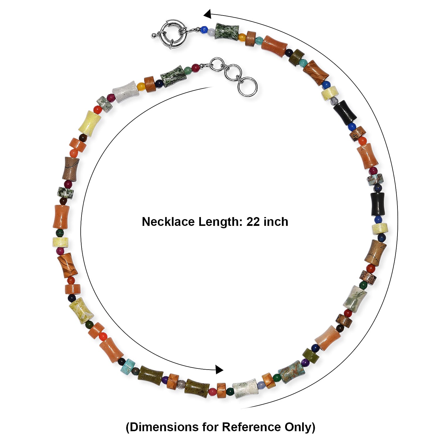 EverTrue Multi Jasper and Multi Gemstone 230.00 ctw Beaded Necklace in Platinum Bond 22 Inches