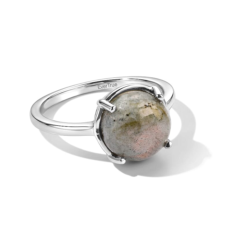 EverTrue Fire Labradorite 4.30 ctw Solitaire Ring in Platinum Bond (Size 7.0)