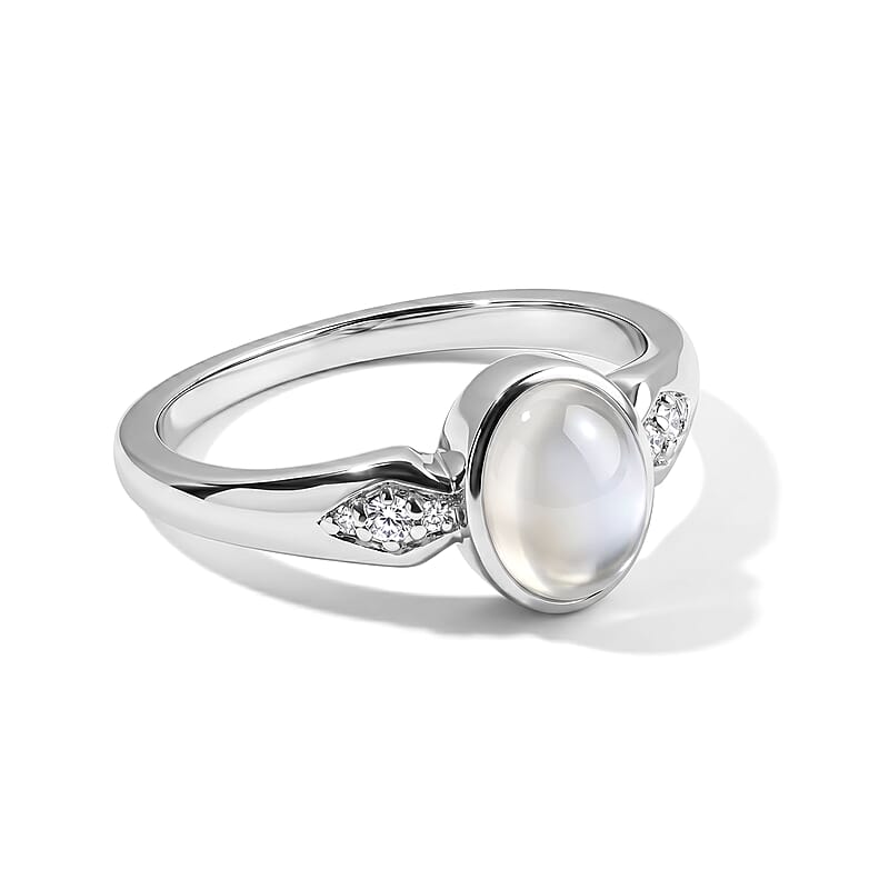 EverTrue White Moonstone and White Zircon 1.40 ctw Ring in Platinum Bond (Size 6.0)