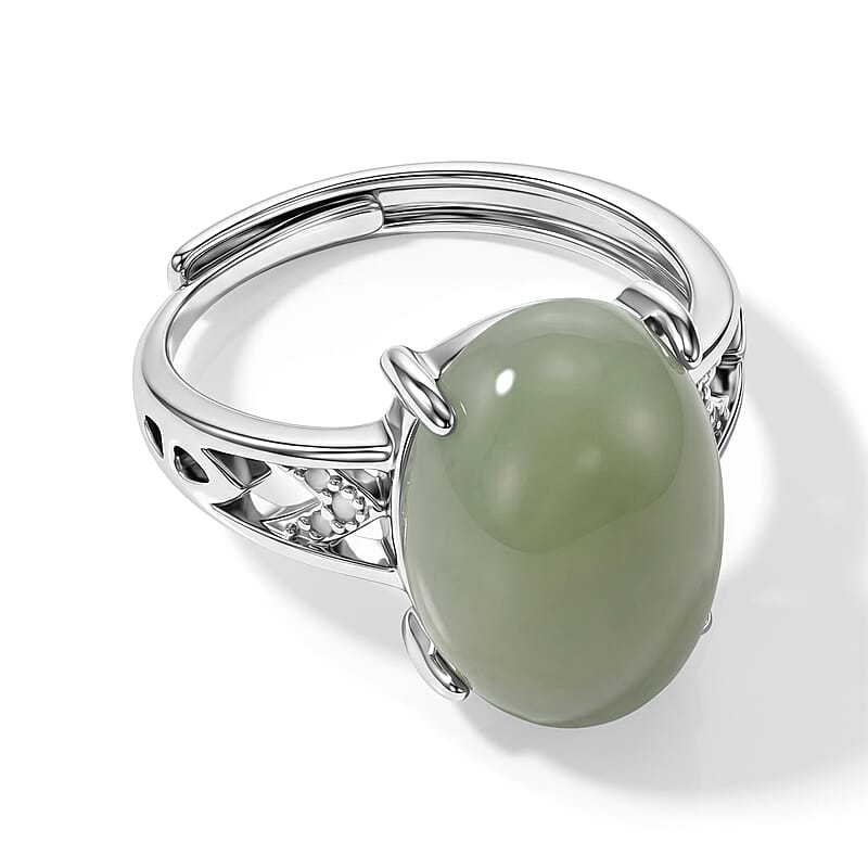 Nephrite Jade 5.00 ctw Ring in Silvertone (Adjustable)