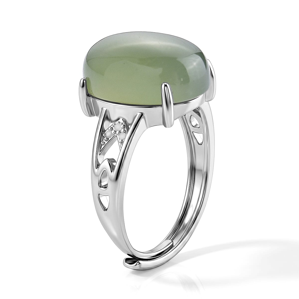 Nephrite Jade 5.00 ctw Ring in Silvertone (Adjustable) image number 3