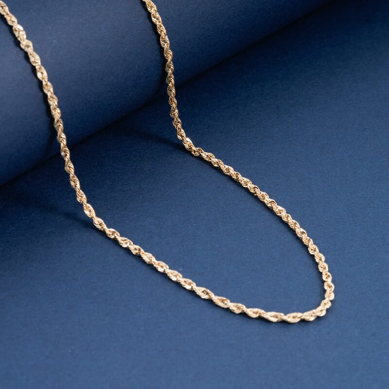 3.27mm Laser Rope Chain Necklace in 14K Yellow Gold 5.57 Grams 22 Inches