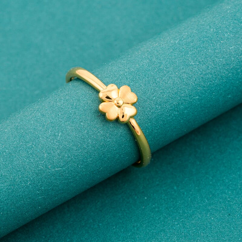 5D Four Leaf Clover Ring in 24K Yellow Gold (Size 6.5) 0.93 Grams