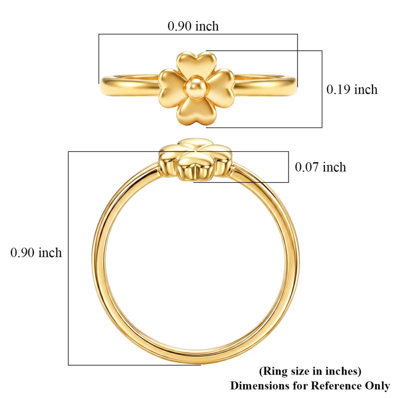 5D Four Leaf Clover Ring in 24K Yellow Gold (Size 6.5) 0.93 Grams