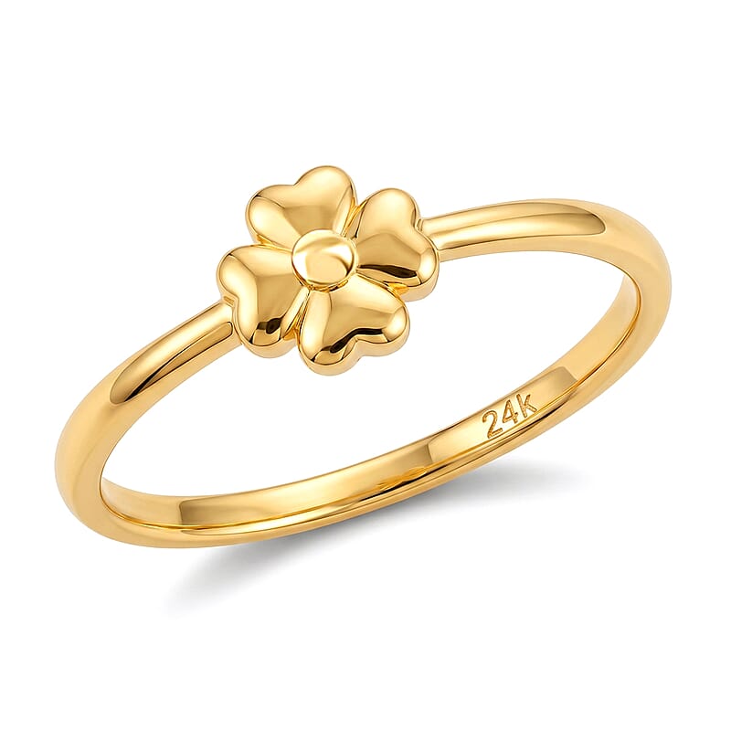 5D Four Leaf Clover Ring in 24K Yellow Gold (Size 7.0) 0.93 Grams