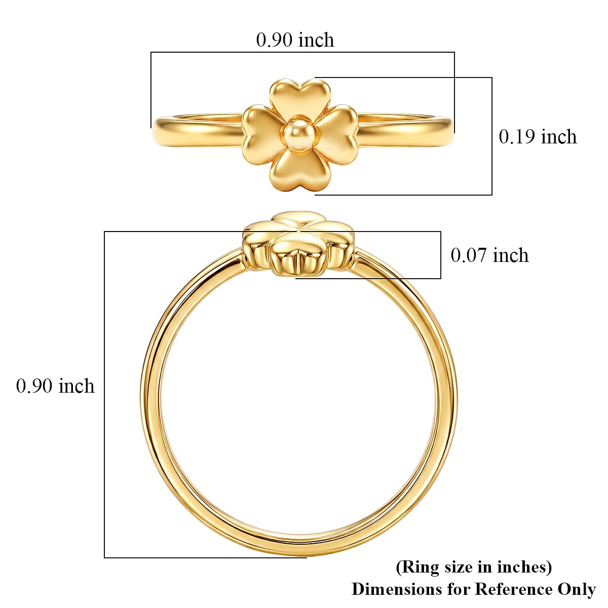 Doorbuster 5D Four Leaf Clover Ring in 24K Yellow Gold (Size 7.5) 0.93 Grams