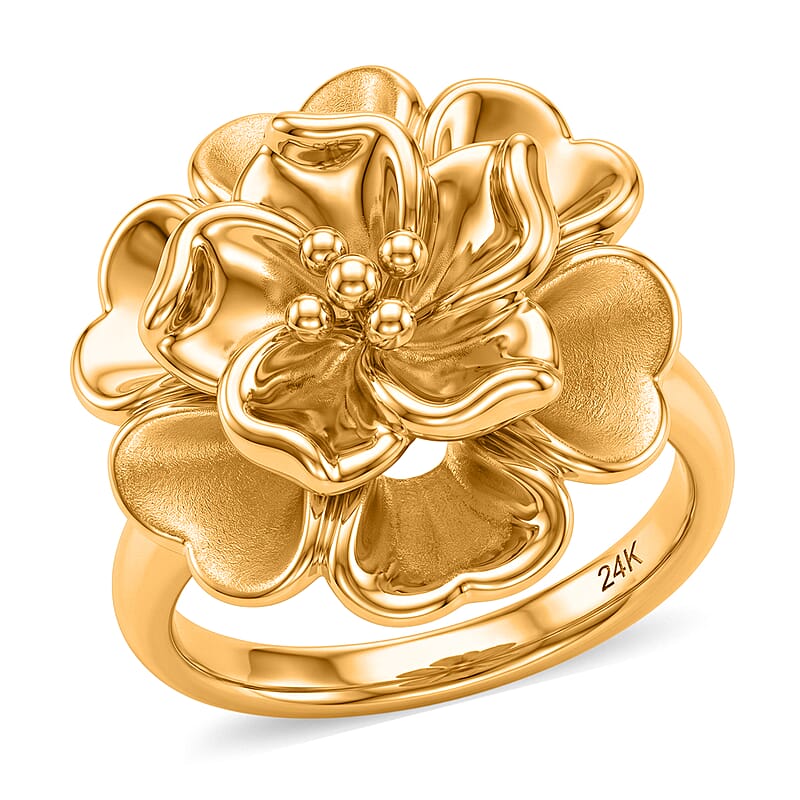 5D Flower Ring in 24K Yellow Gold (Size 6.0) 3.38 Grams