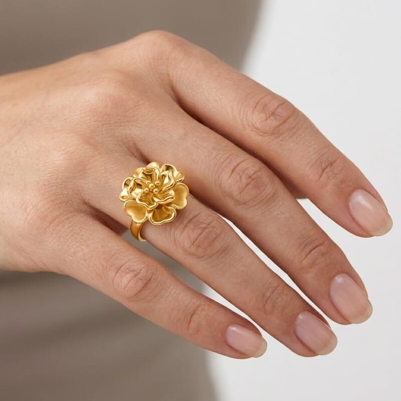 5D Flower Ring in 24K Yellow Gold (Size 6.0) 3.38 Grams