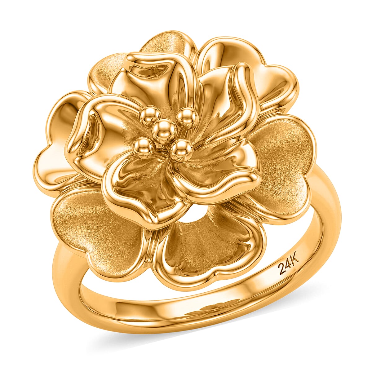 5D Flower Ring in 24K Yellow Gold (Size 7.0) 3.38 Grams